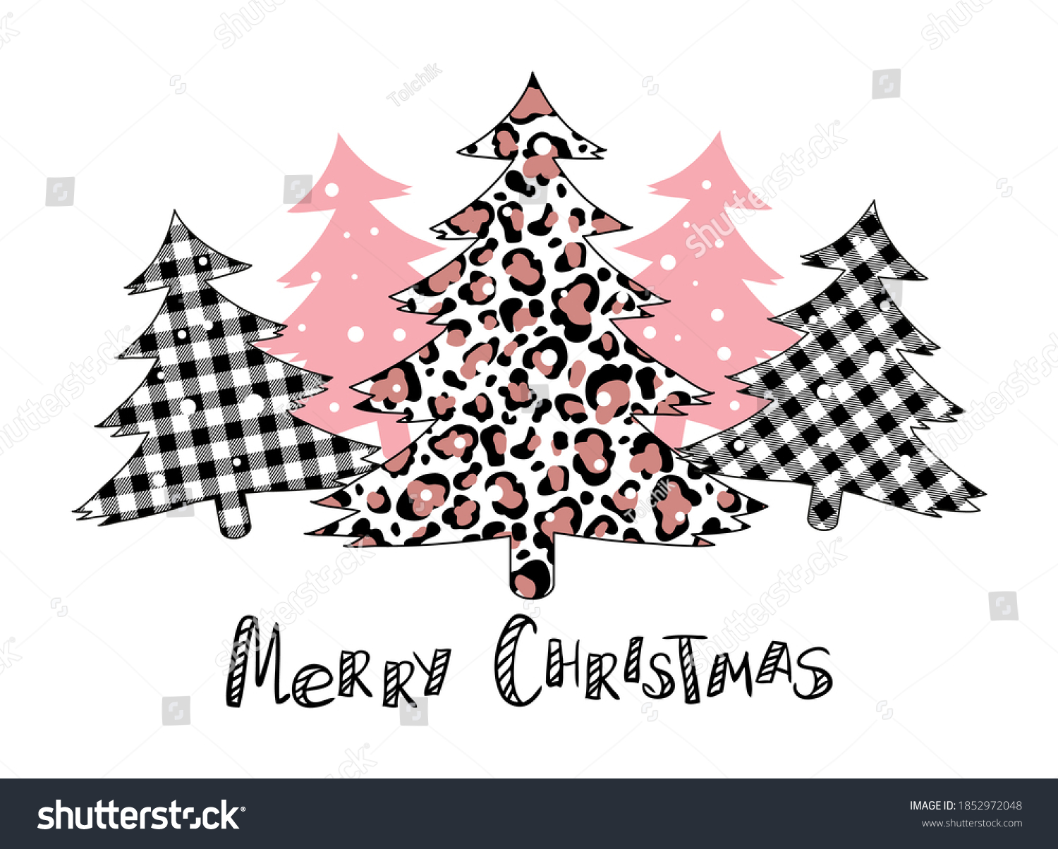 SVG of Plaid Christmas tree winter forest leopard tree vector set  holiday card svg