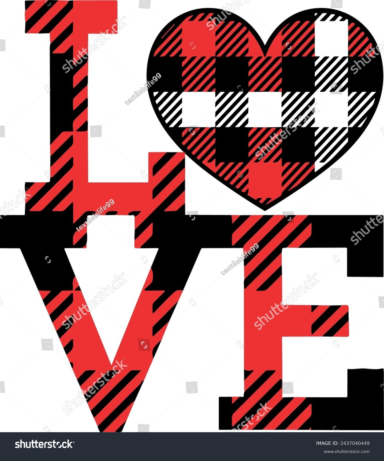 SVG of Plaid love design for tshirt printing romantic love text with plaid svg