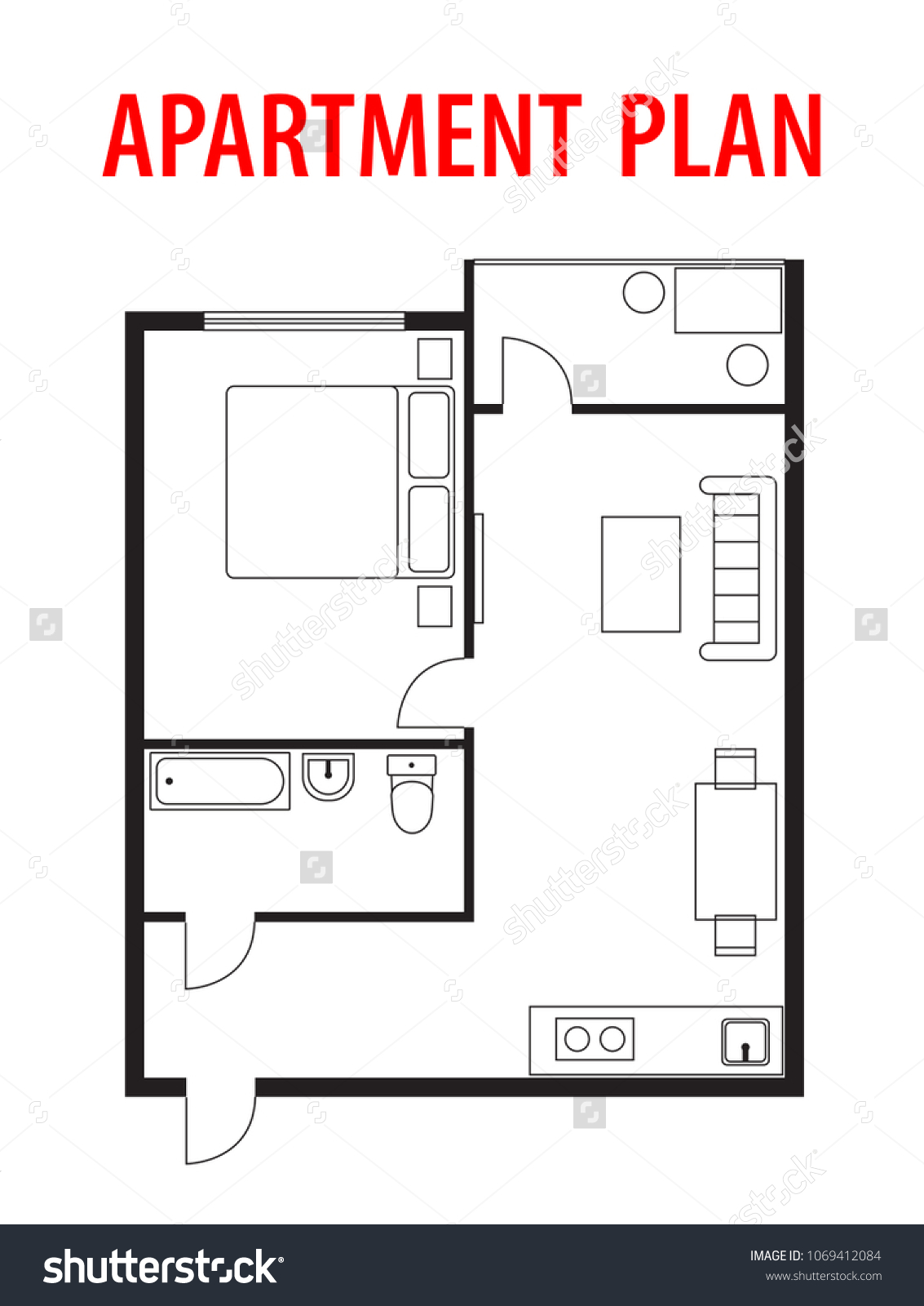 Plan Architectural Project Blueprint Apartment Studio Stock Vector (Royalty  Free) 1069412084