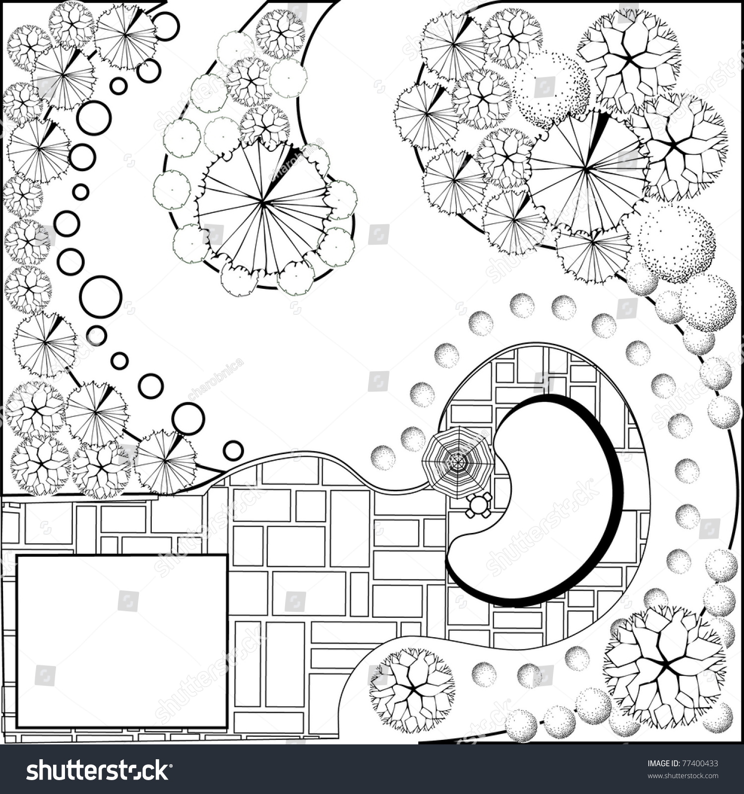 Plan Of Garden Black And White Stock Vector Illustration 77400433 ...