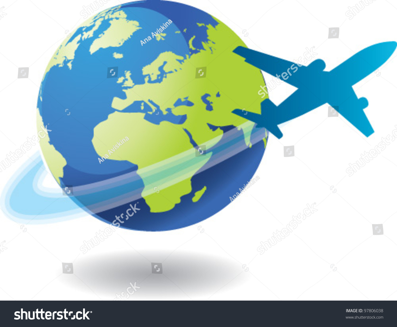 Plane And The Earth Globe Stock Vector Illustration 97806038 : Shutterstock