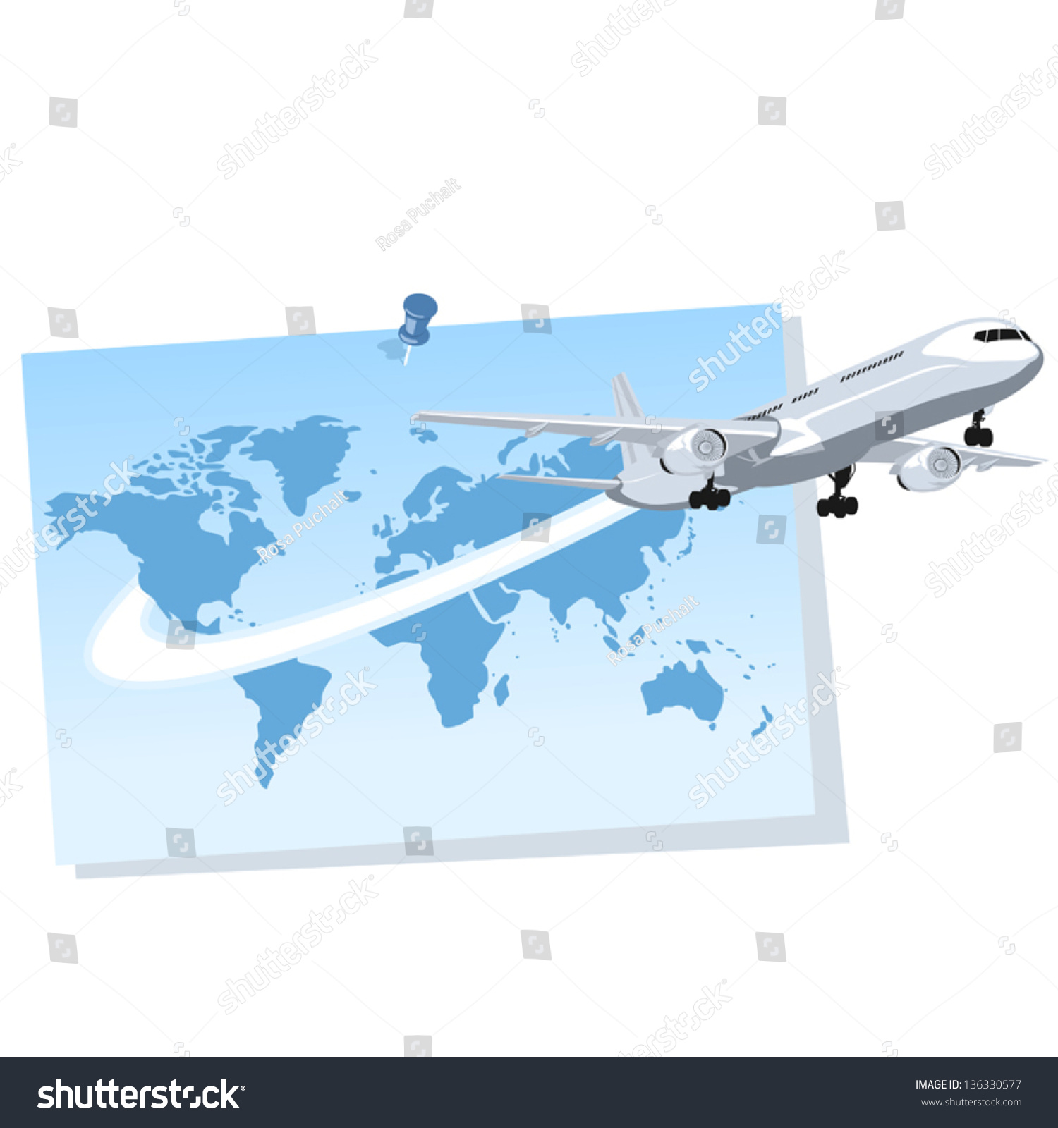 Plane Coming Out World Map Stock Vector Royalty Free
