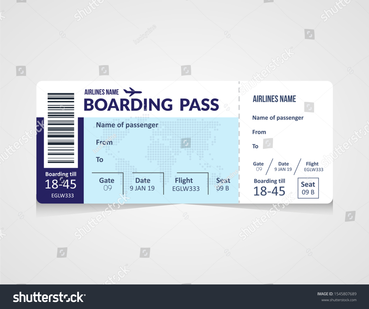 Plane Ticket Airline Boarding Pass Template Stock Vector Royalty Free 1545807689