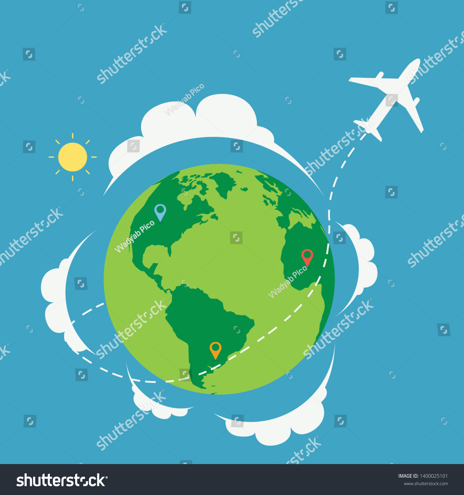 Plane Travel Around World Nature Landscape Vector De Stock Libre De Regalías 1400025101 1632