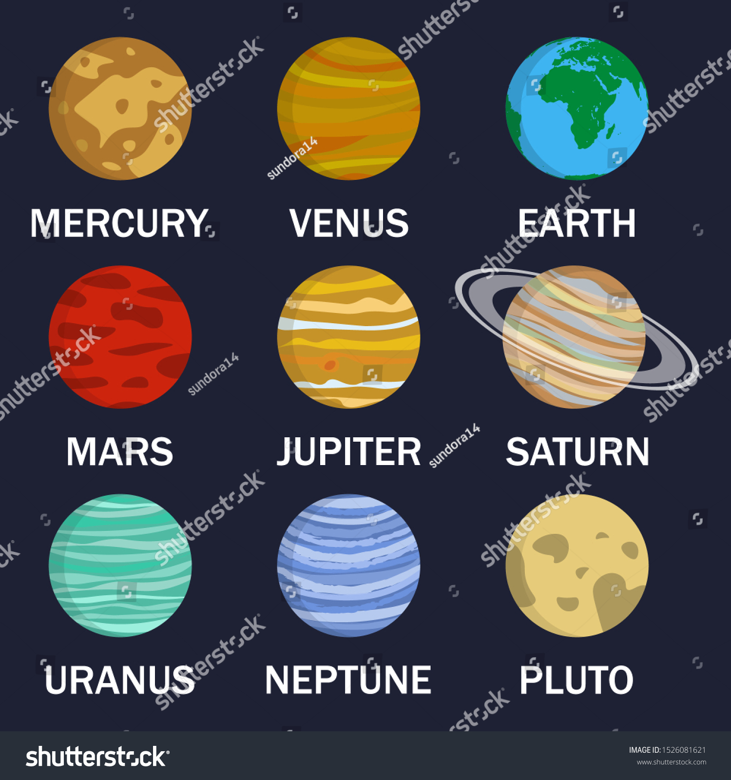 Planet Icon Set Planets Names Mercury Stock Vector (Royalty Free ...