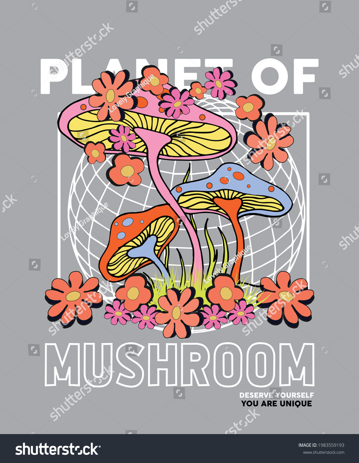 Planet Mushroom Slogan Print Hippie Style Stock Vector Royalty Free 1983559193 3552