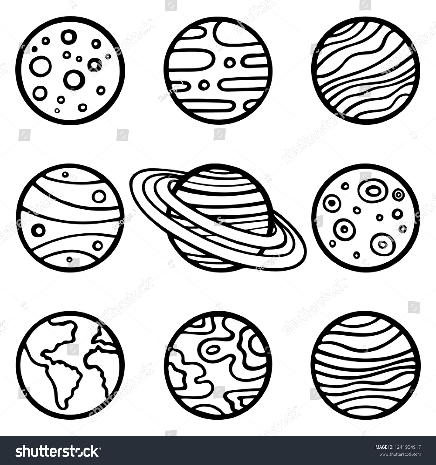 Planets Hand Drawn Planets Vector Illustration: vector de stock (libre