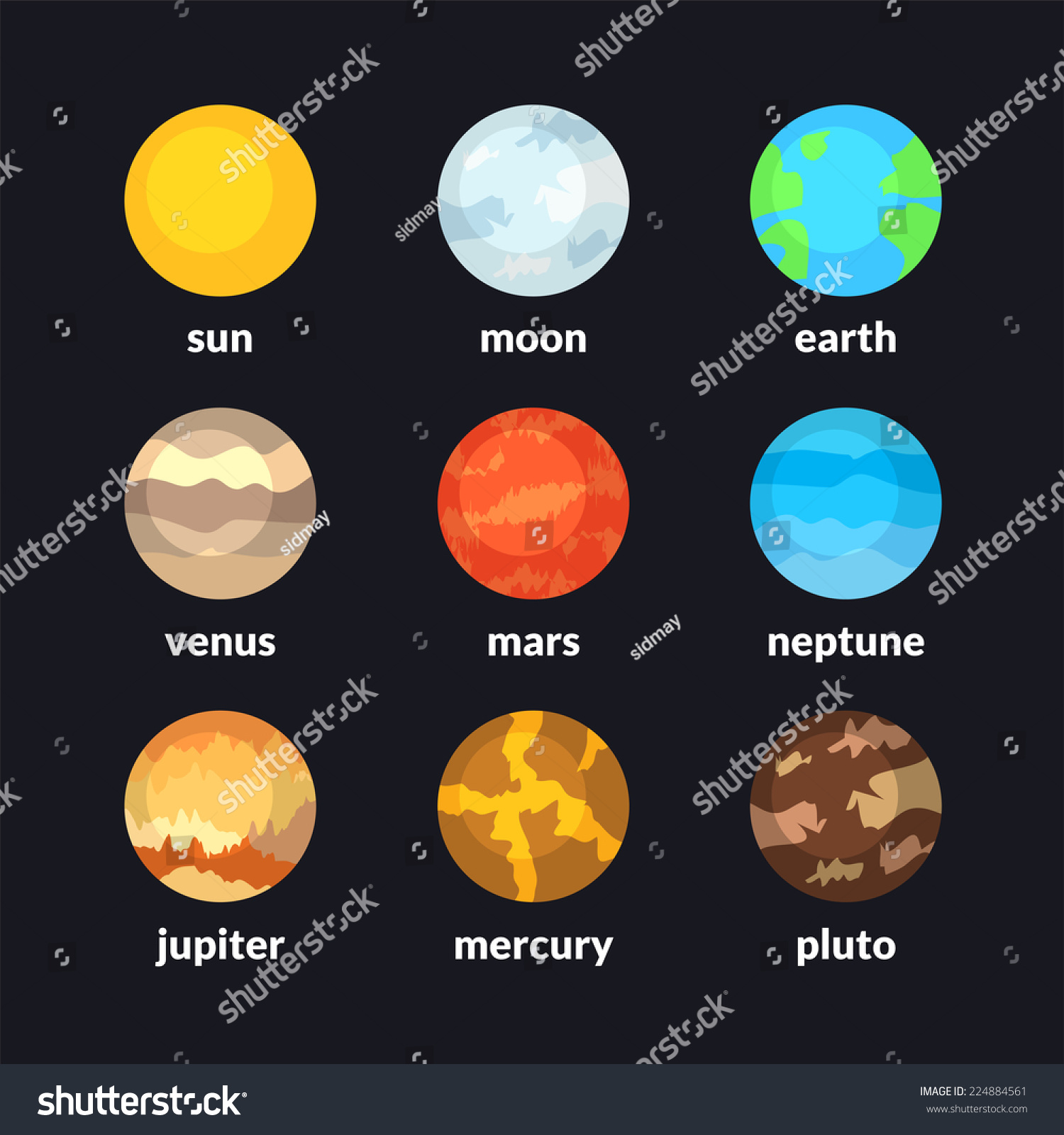 Planets Of Solar System, Vector Icons Set - 224884561 : Shutterstock
