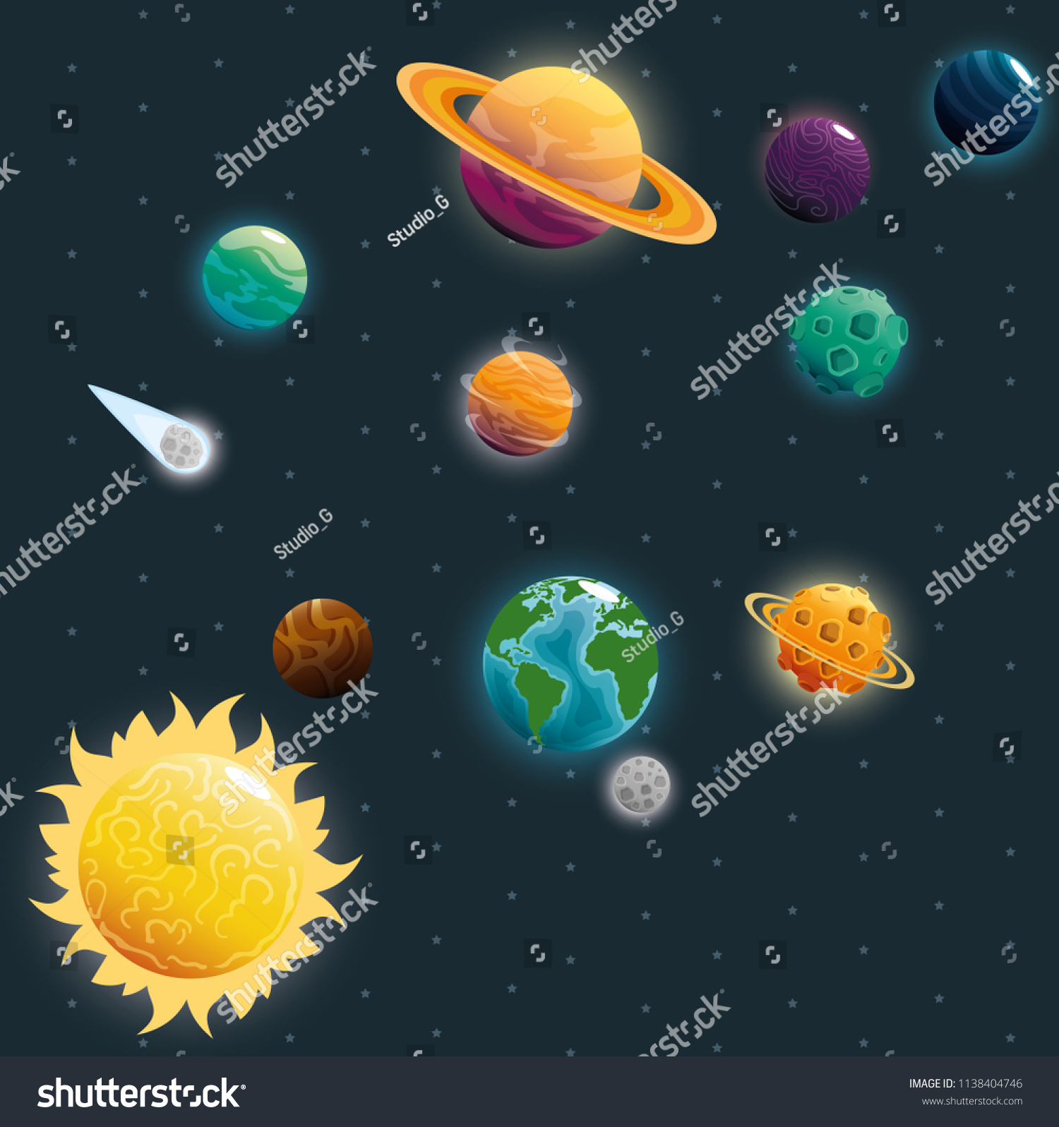 Planets Solar System Scene Stock Vector (royalty Free) 1138404746 