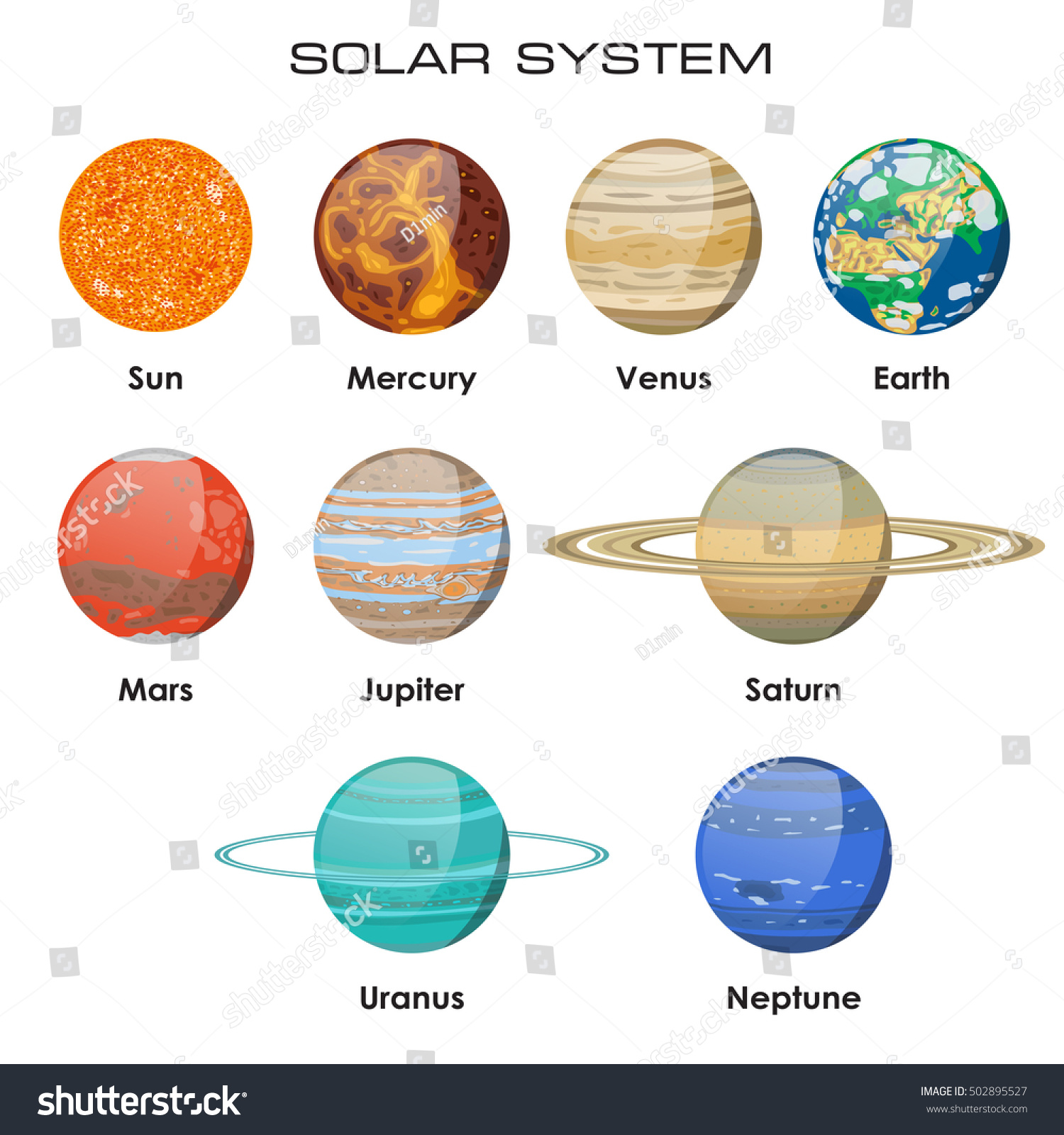 Planets Vector Set On Dark Background. Our Solar System. - 502895527 ...