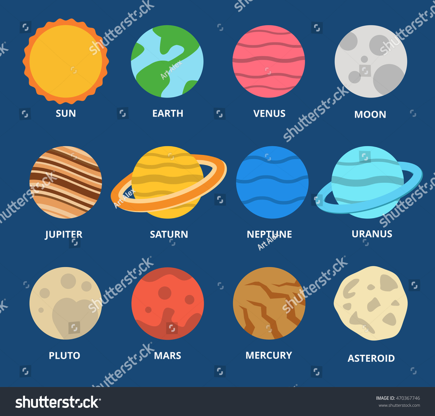 Planets Names Mercury Venus Earth Mars Stock Vector (Royalty Free ...