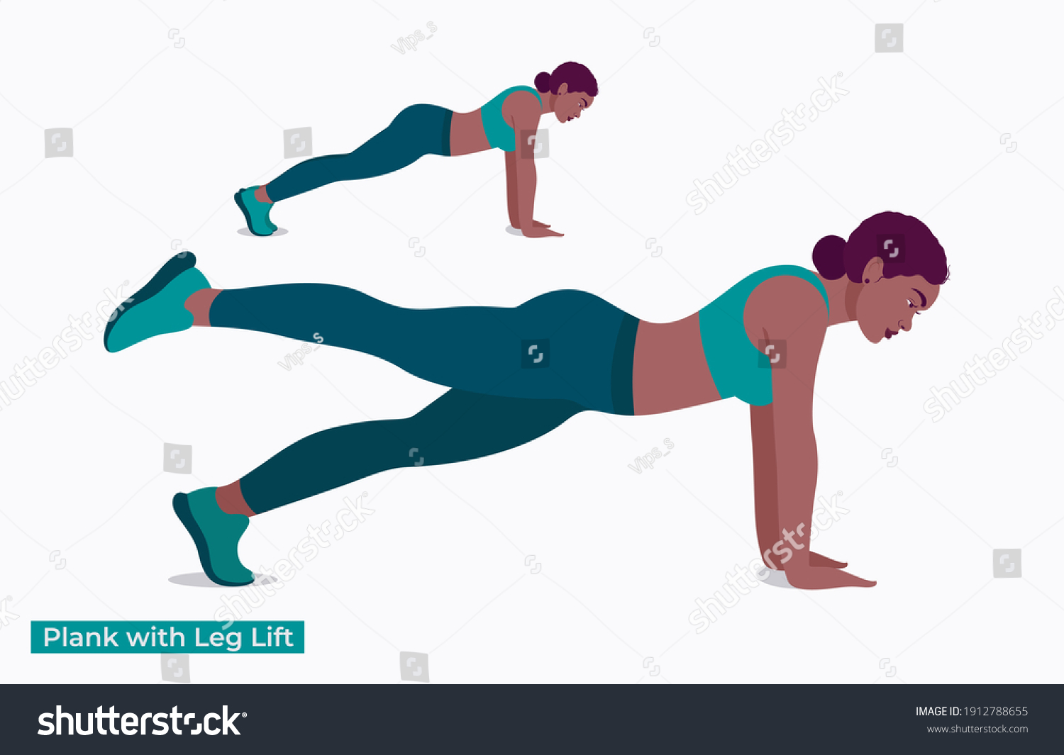 Plank Leg Lift Exercise Women Workout Stock Vector (Royalty Free ...