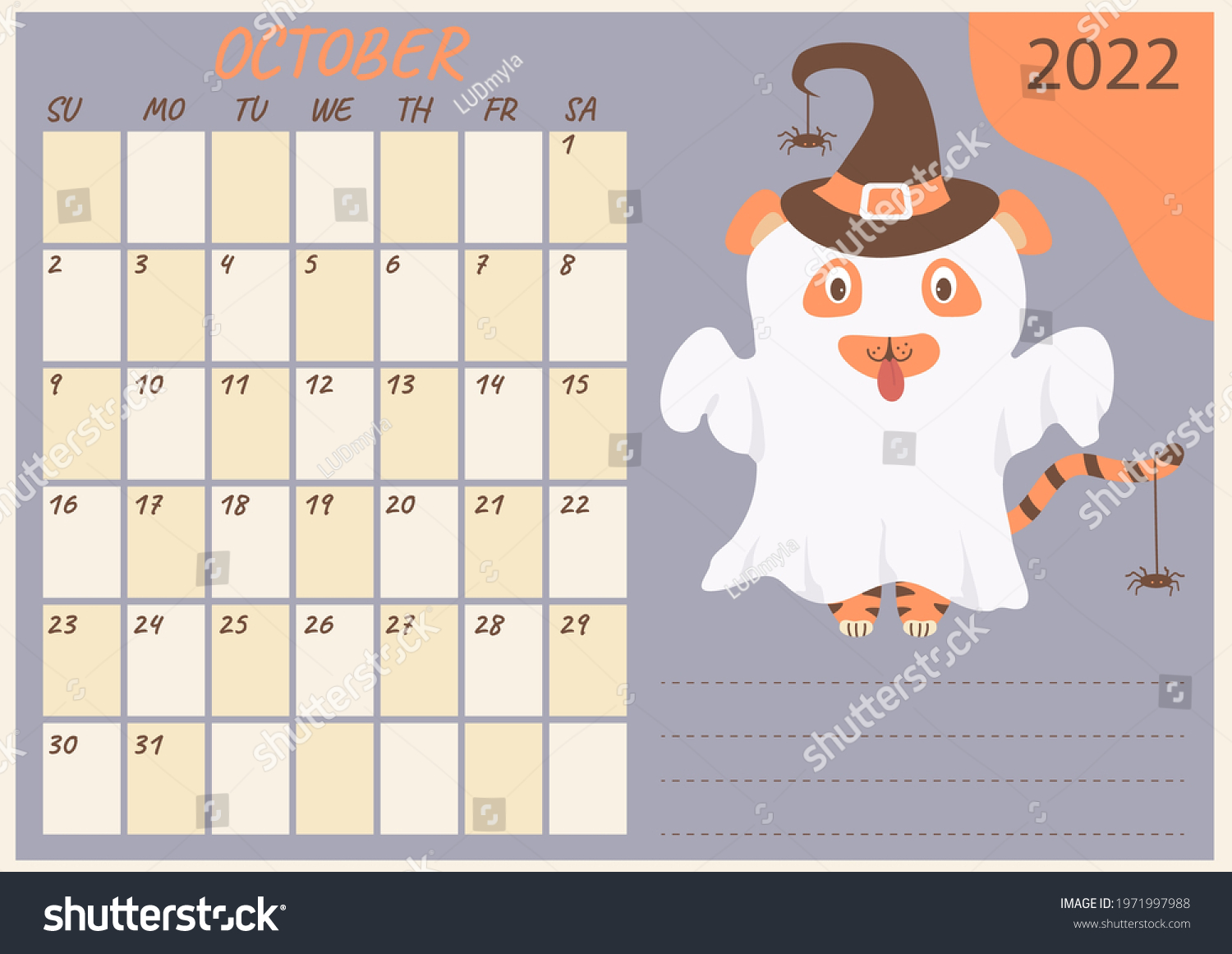 Cute October 2022 Calendar Planner Calendar October 2022 Cute Ghost Stock Vector (Royalty Free)  1971997988