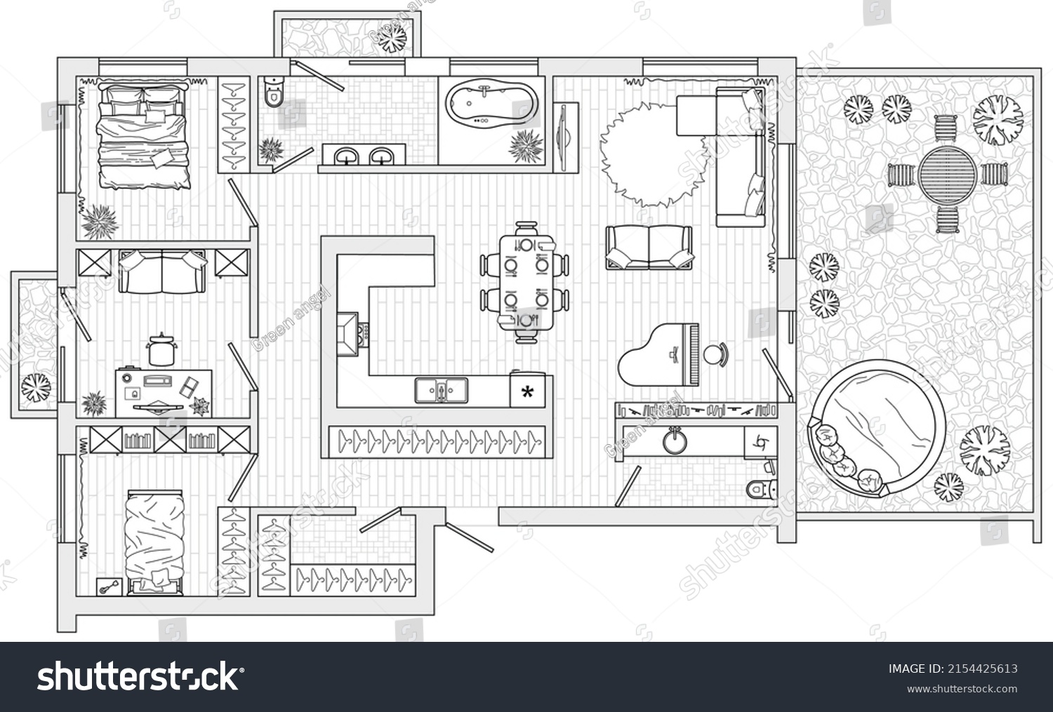 Planning Apartment Arrangement Furniture Architectural Drawing Stock 