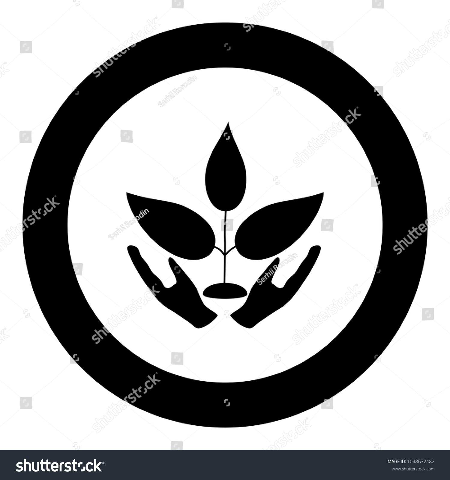 plant hand black color icon circle stock vector royalty free 1048632482 shutterstock