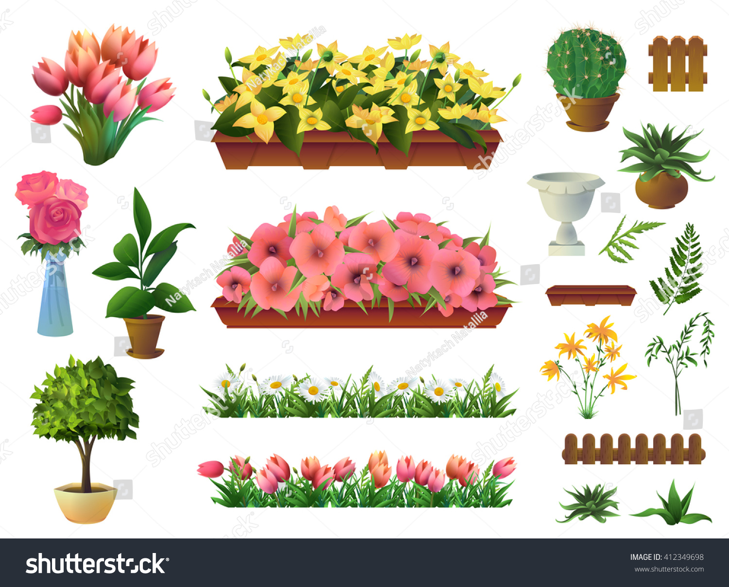 Plants Flowers Set Vector Elements Stock Vector (Royalty Free