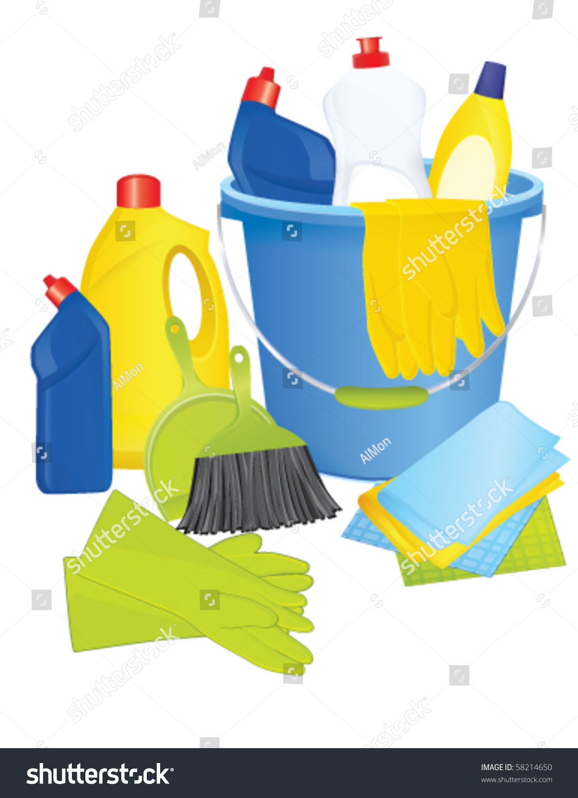 Plastic Bucket Cleaning Supplies Vector vetor stock (livre de direitos