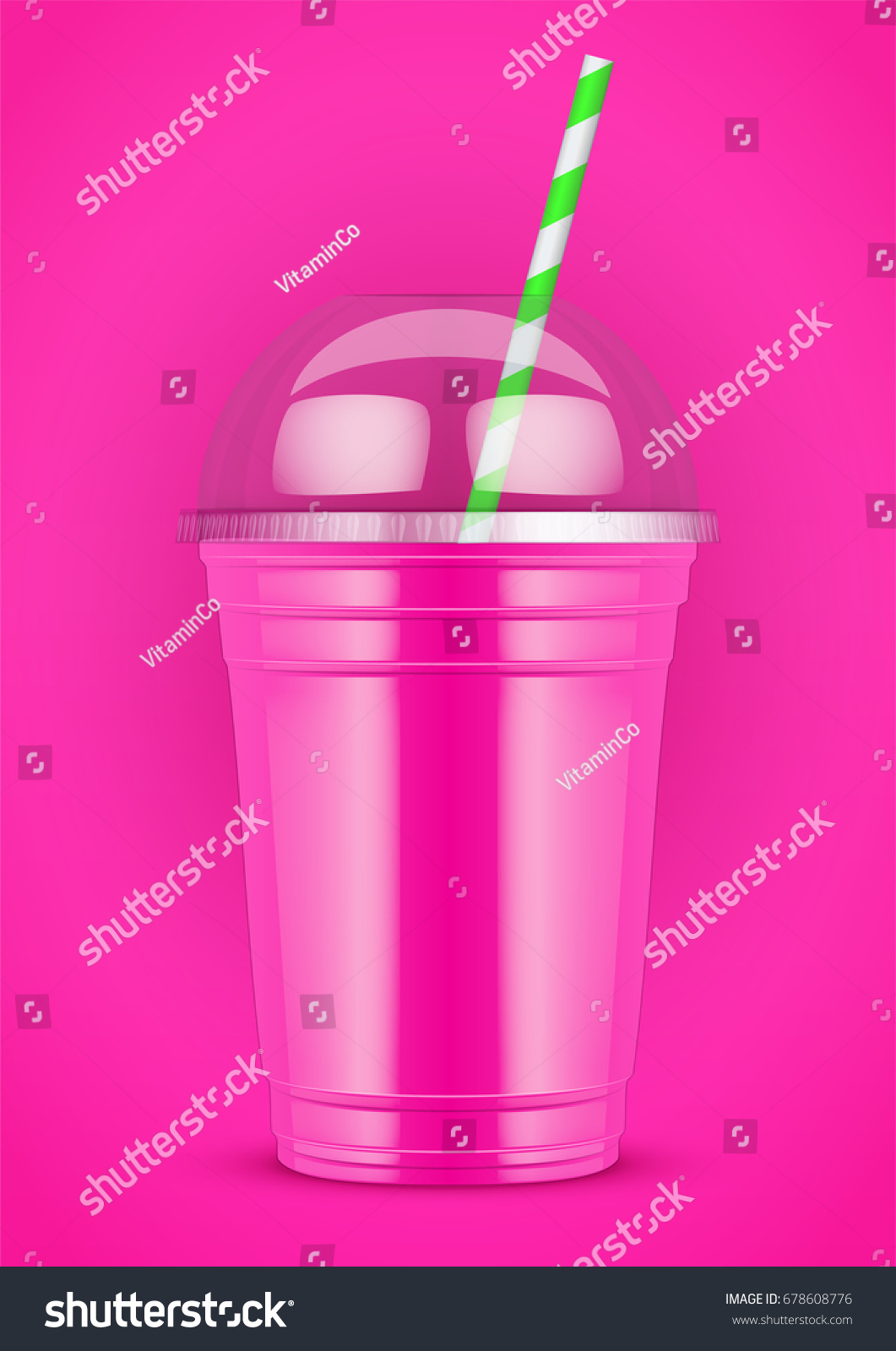 Plastic Cup Smoothie Tube On Color: vector de stock (libre de regalías