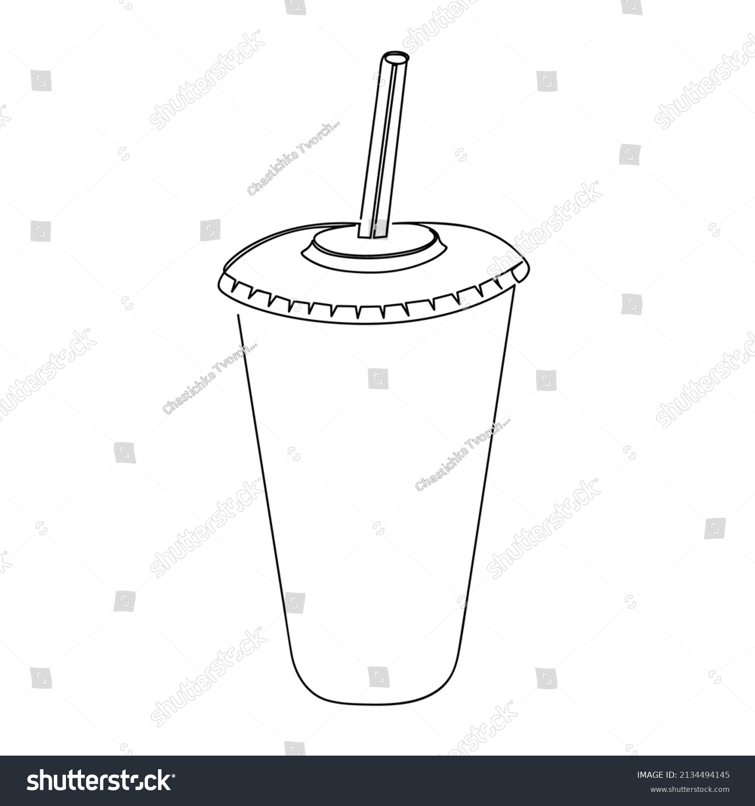 Plastic Cup Straw Isolated Line Art Stock Vector (Royalty Free