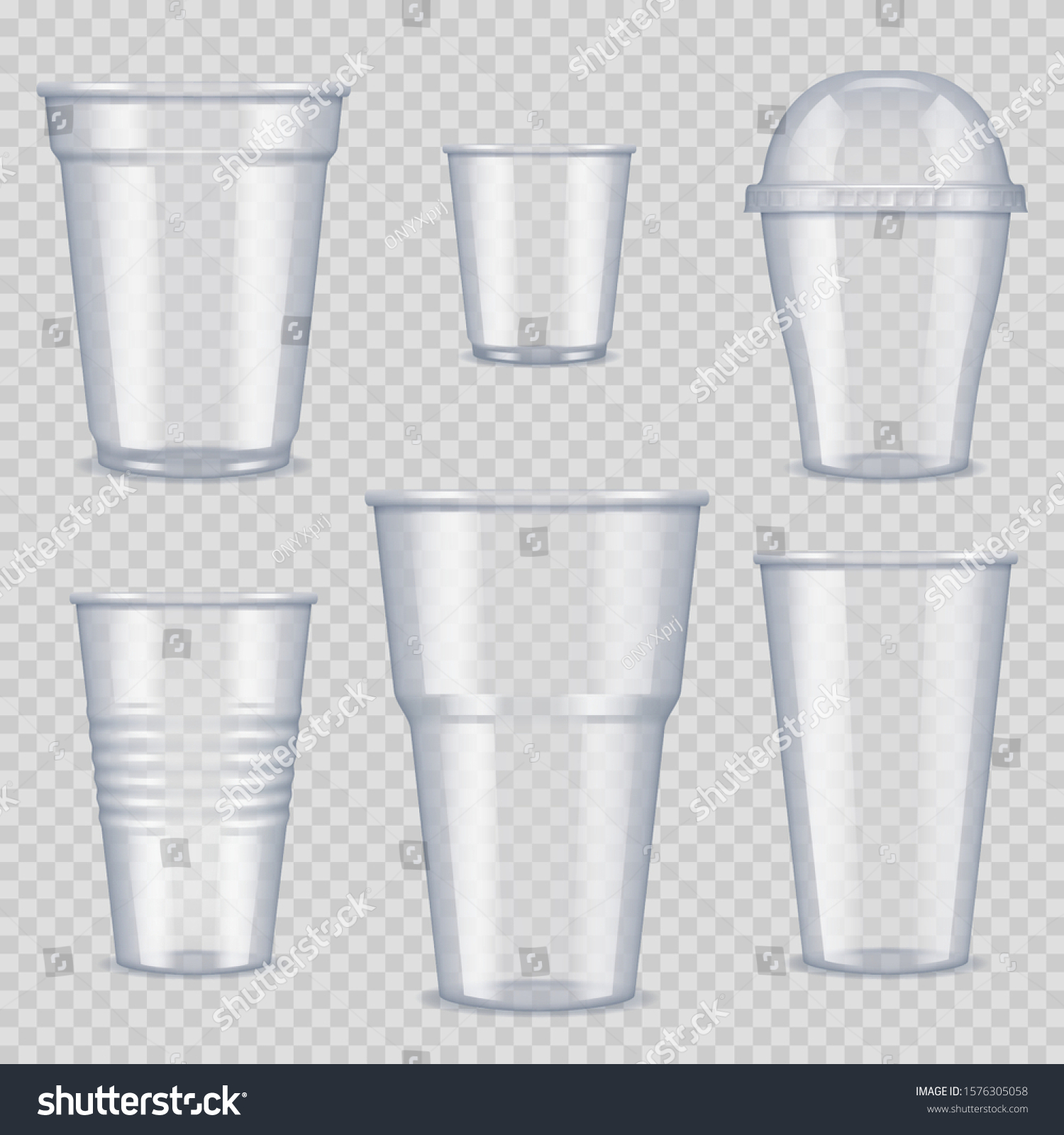 SVG of Plastic cups. Transparent empty vessel for beverage food and drinks template of plastic cups vector realistic pictures svg