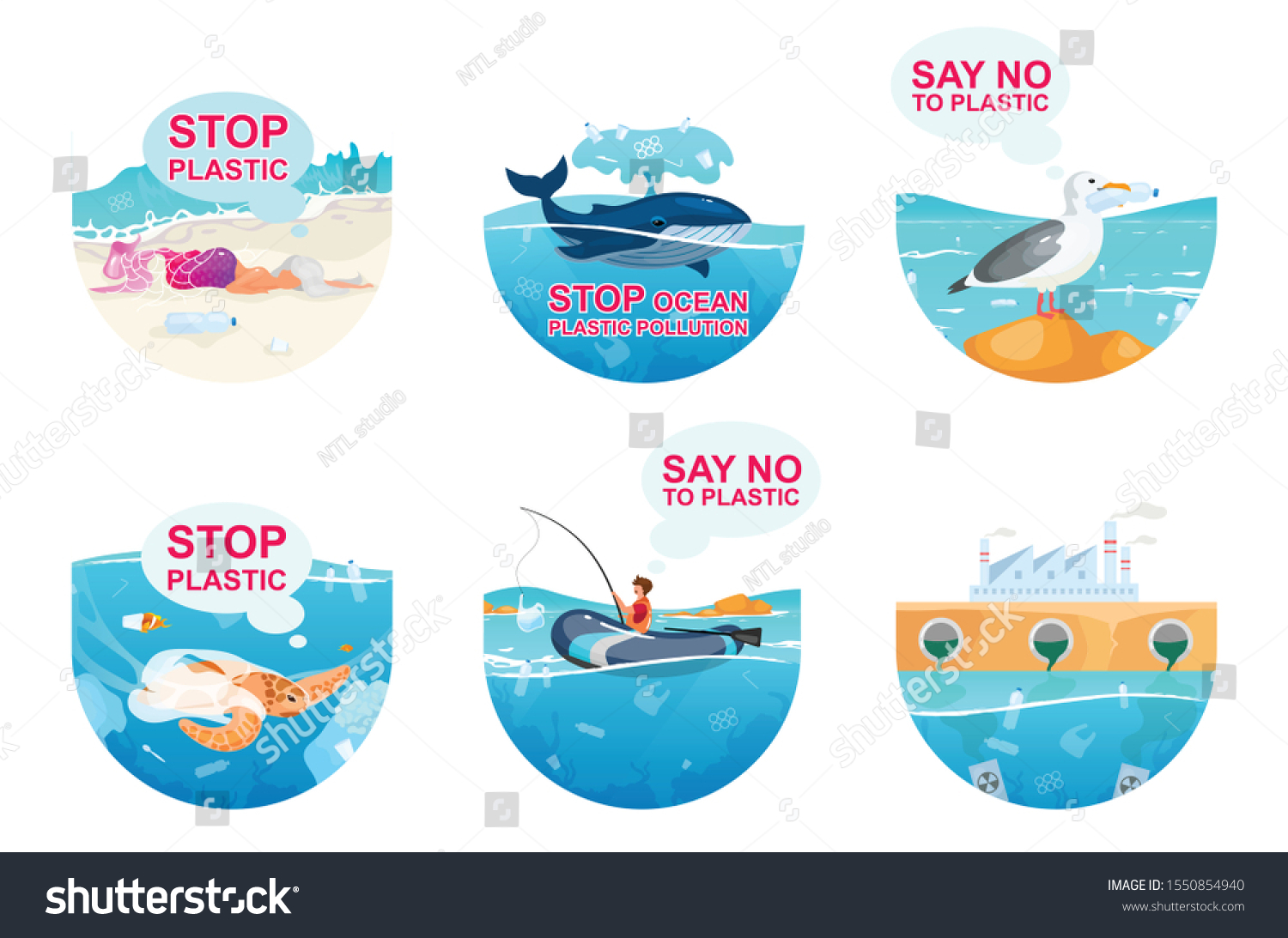 Plastic Pollution Ocean Flat Concept Icons Stock Vector (Royalty Free ...