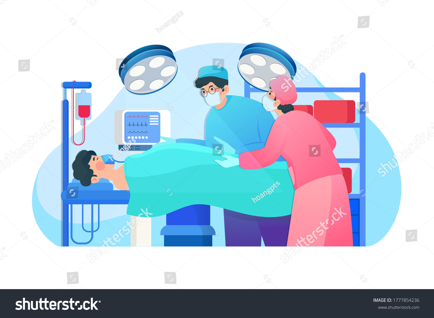 SVG of Plastic surgeon operating patient with assistant help in surgery dark room with medical stuff. svg