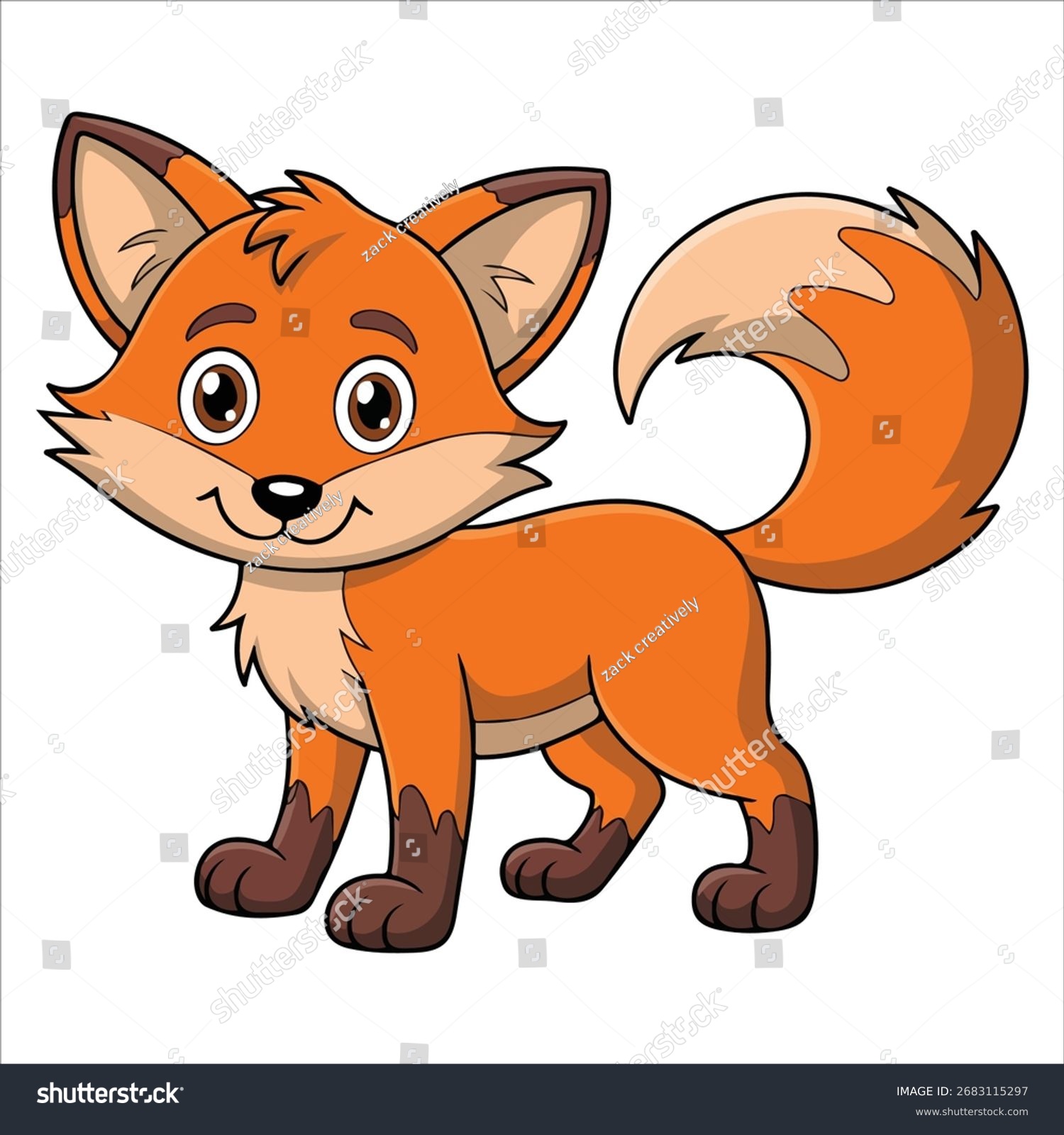cartoon fox orange standing pose clip art preview