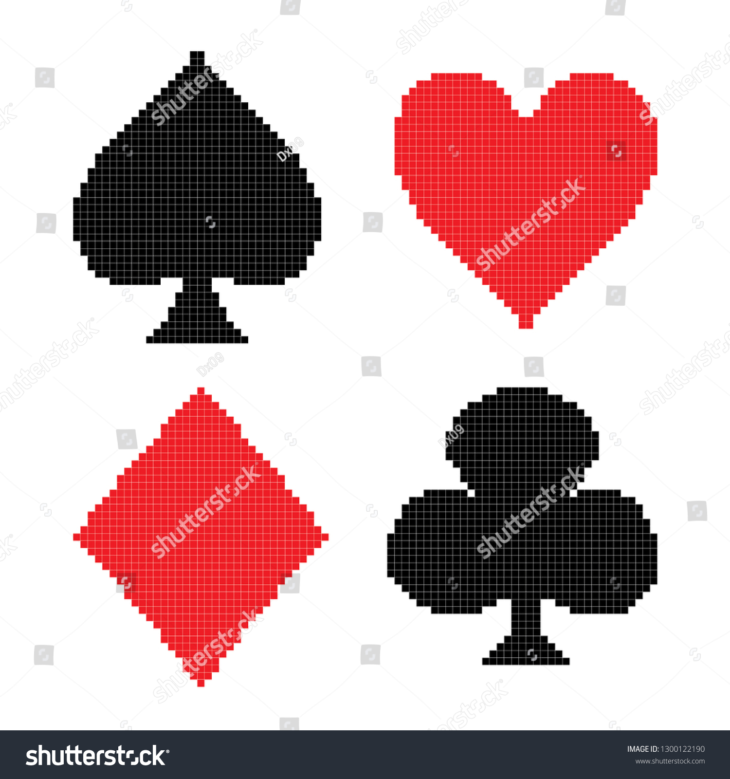 Playing Card Suits Pixels Stock Vector (Royalty Free) 1300122190 ...