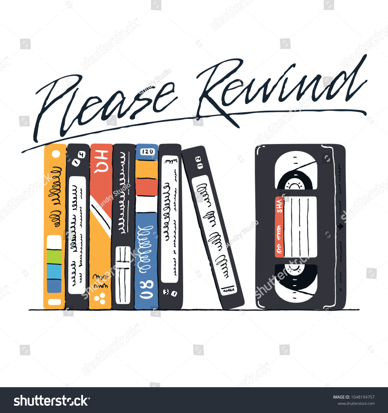 Please Rewind Retro Video Cassettes Design Stock Vector Royalty Free