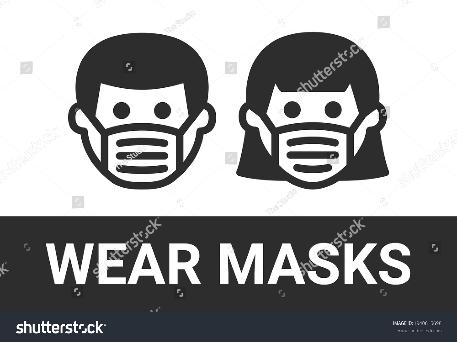 Please Wear Mask Mask Required No Vetor Stock Livre De Direitos 1940615698 3226