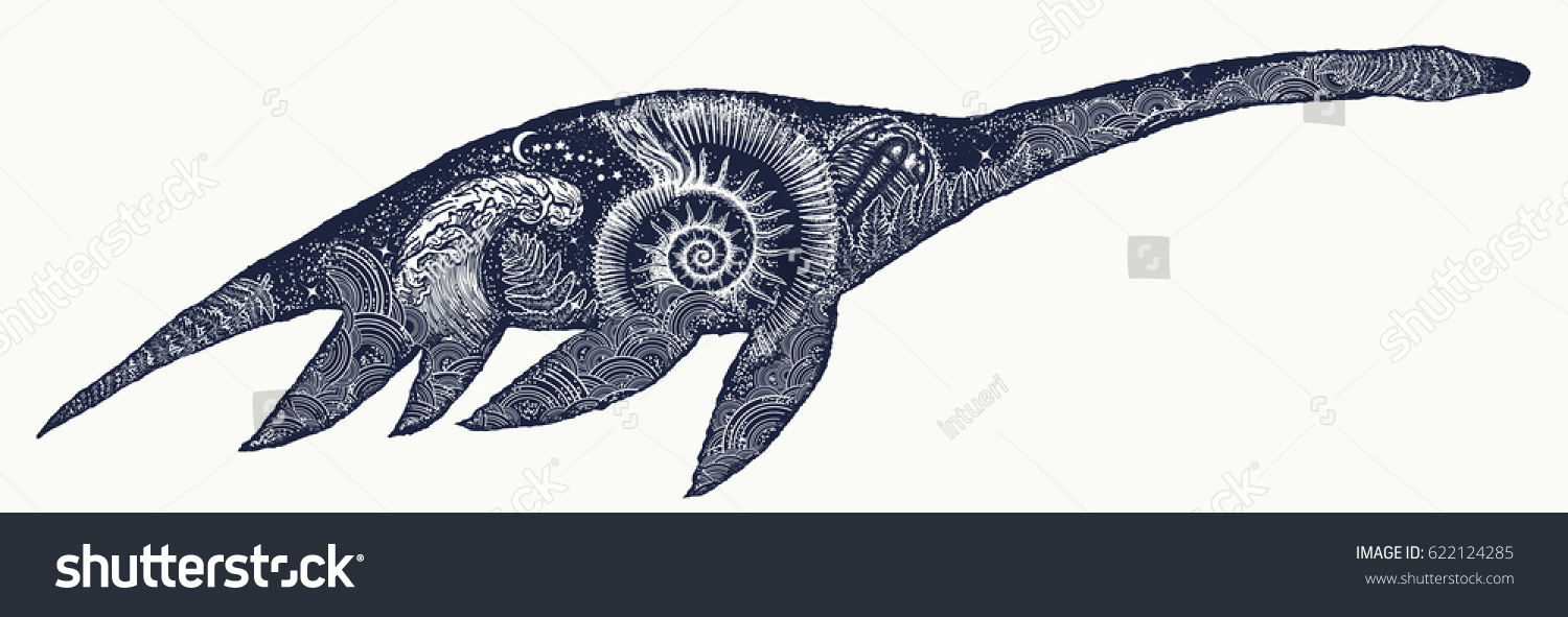 Plesiosaur Tattoo Art Nessie Loch Ness Stock Vector Royalty Free 622124285