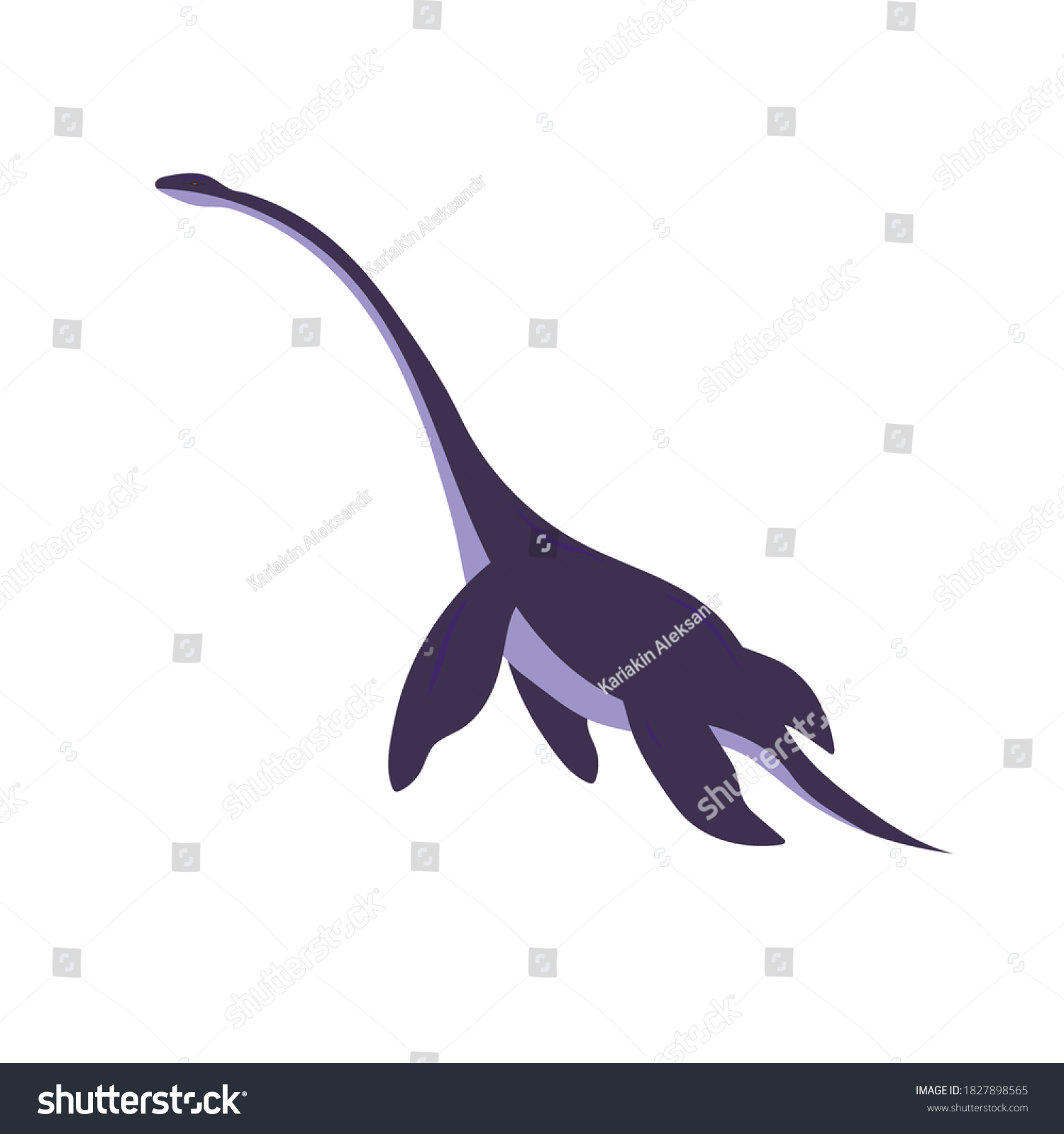 Plesiosaurus Underwater Dinosaur Drawing Vector Illustration Stock ...