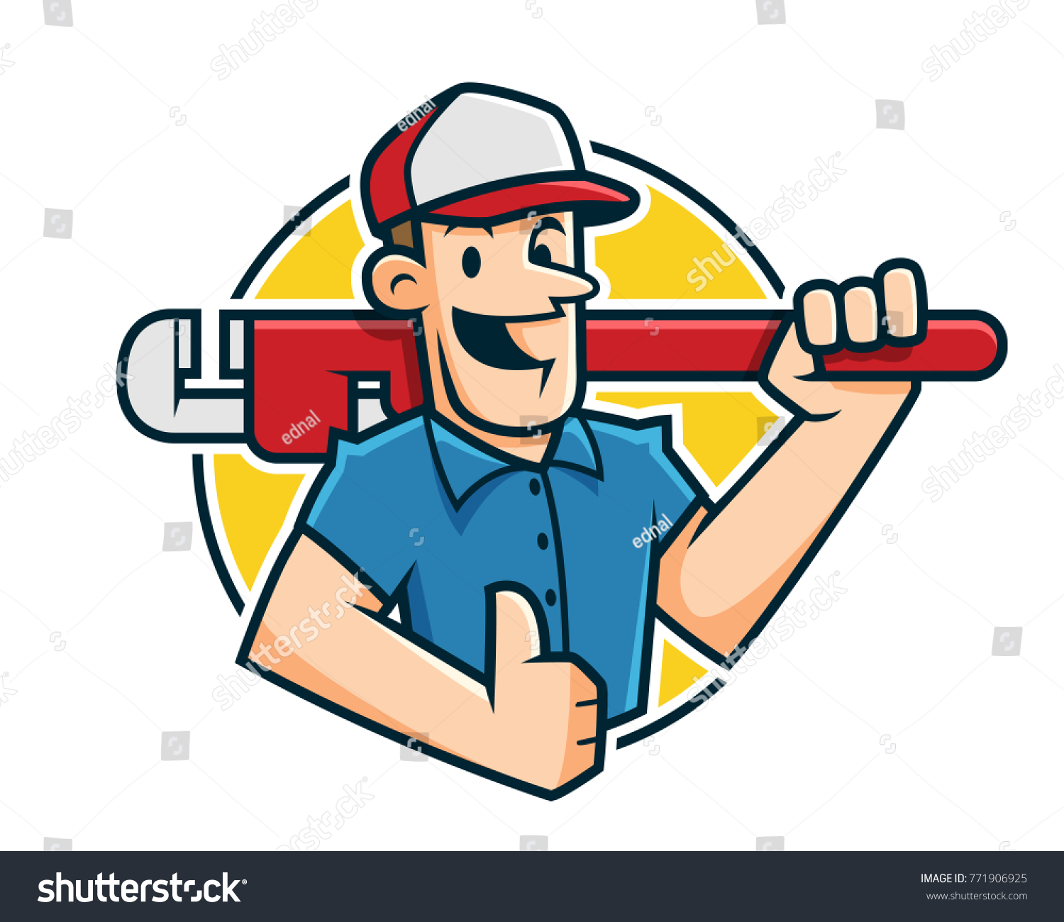 水管工吉祥物 水管工人字符 工人卡通库存矢量图 免版税