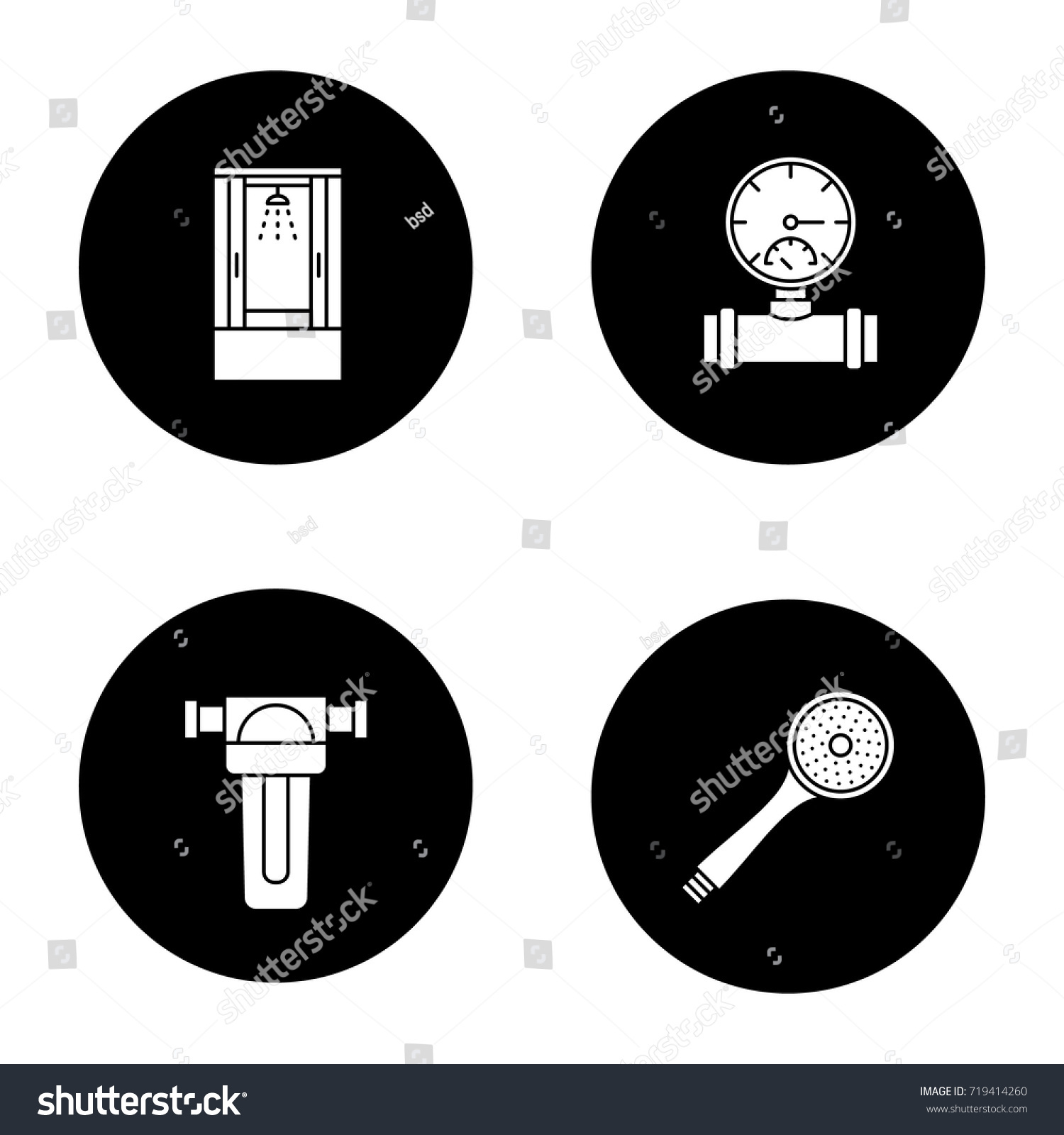 Plumbing Glyph Icons Set Shower Cabin Stock Vector Royalty Free