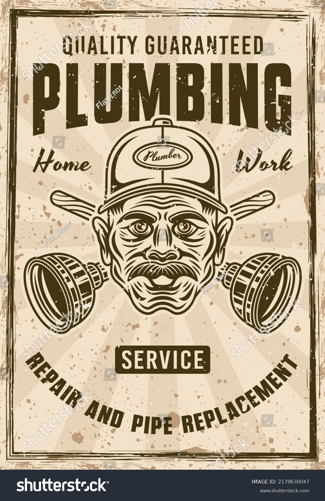 Plumbing Service Vintage Poster Plumber Man Stock Vector Royalty Free
