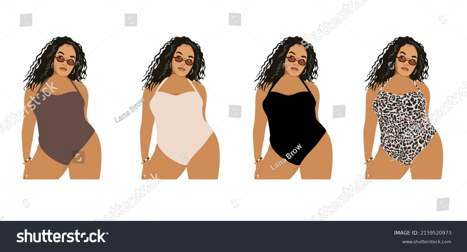 Plus Size Beautiful Girl Wearing Swimsuit Stock Vector Royalty Free 2159520973 Shutterstock