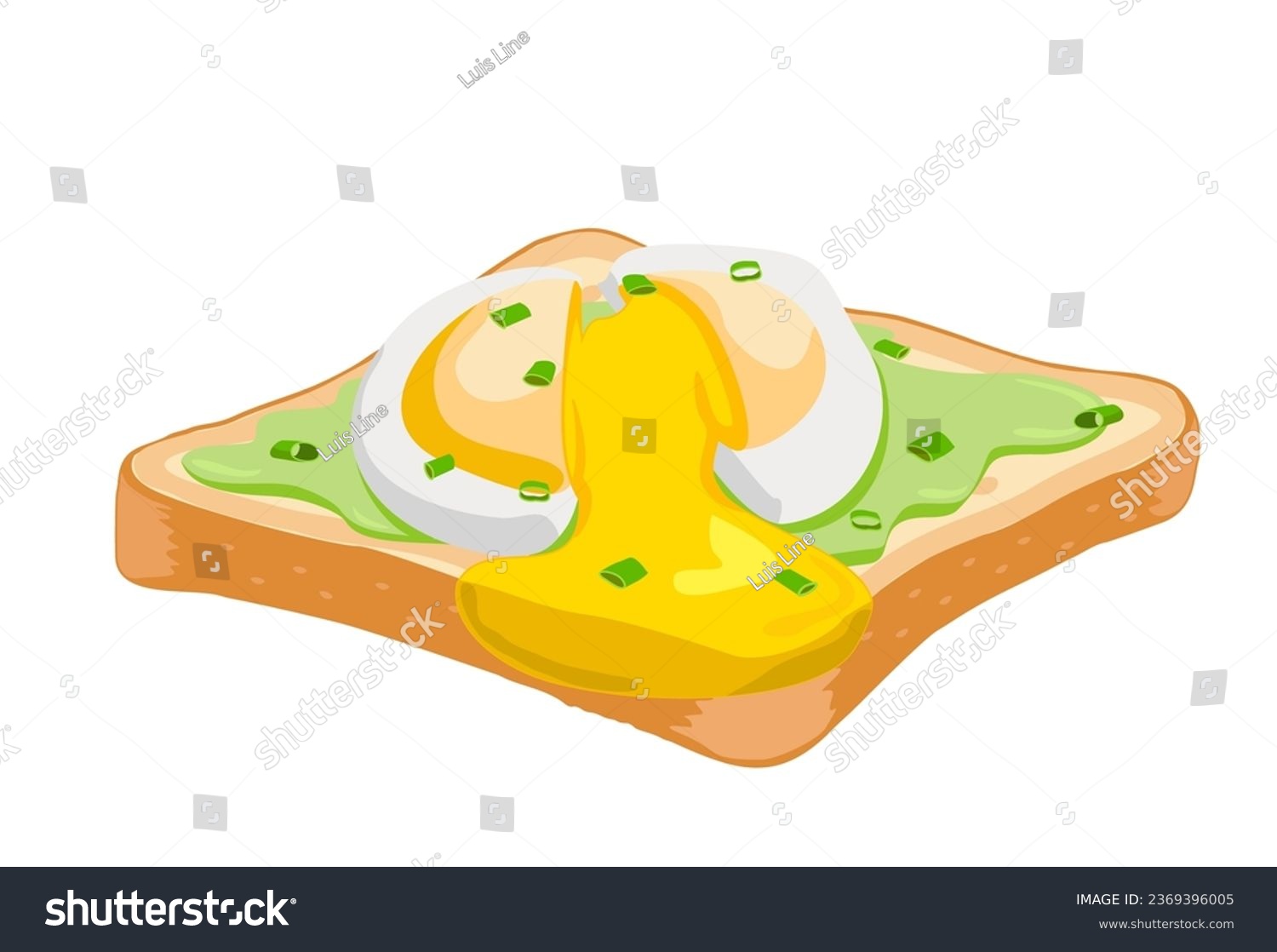 SVG of Poached egg on toast. Avocado toast. Fresh delicious egg poached. Healthy wholesome breakfast with toast and egg. Vector illustration isolated on white.  svg