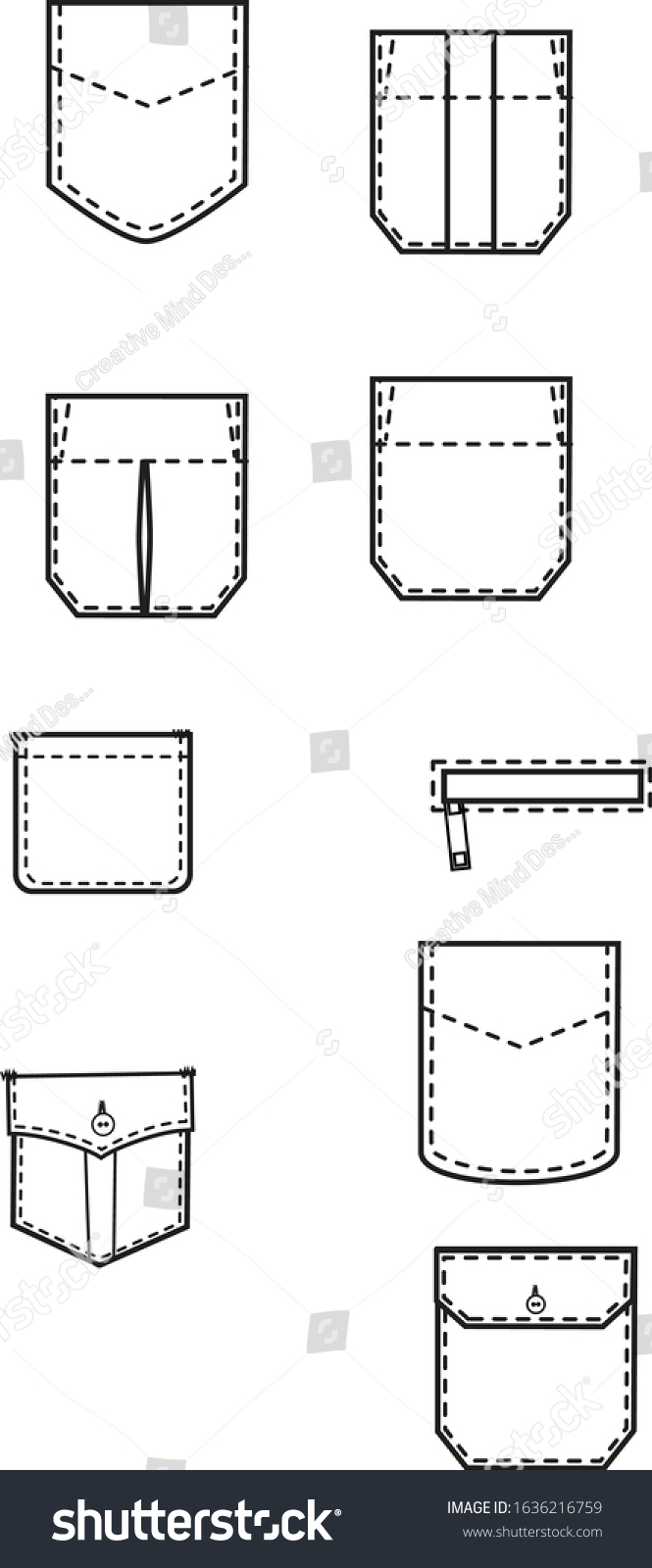 Pocket Assorted Styles Fashion Flat Templates Stock Vector (royalty 