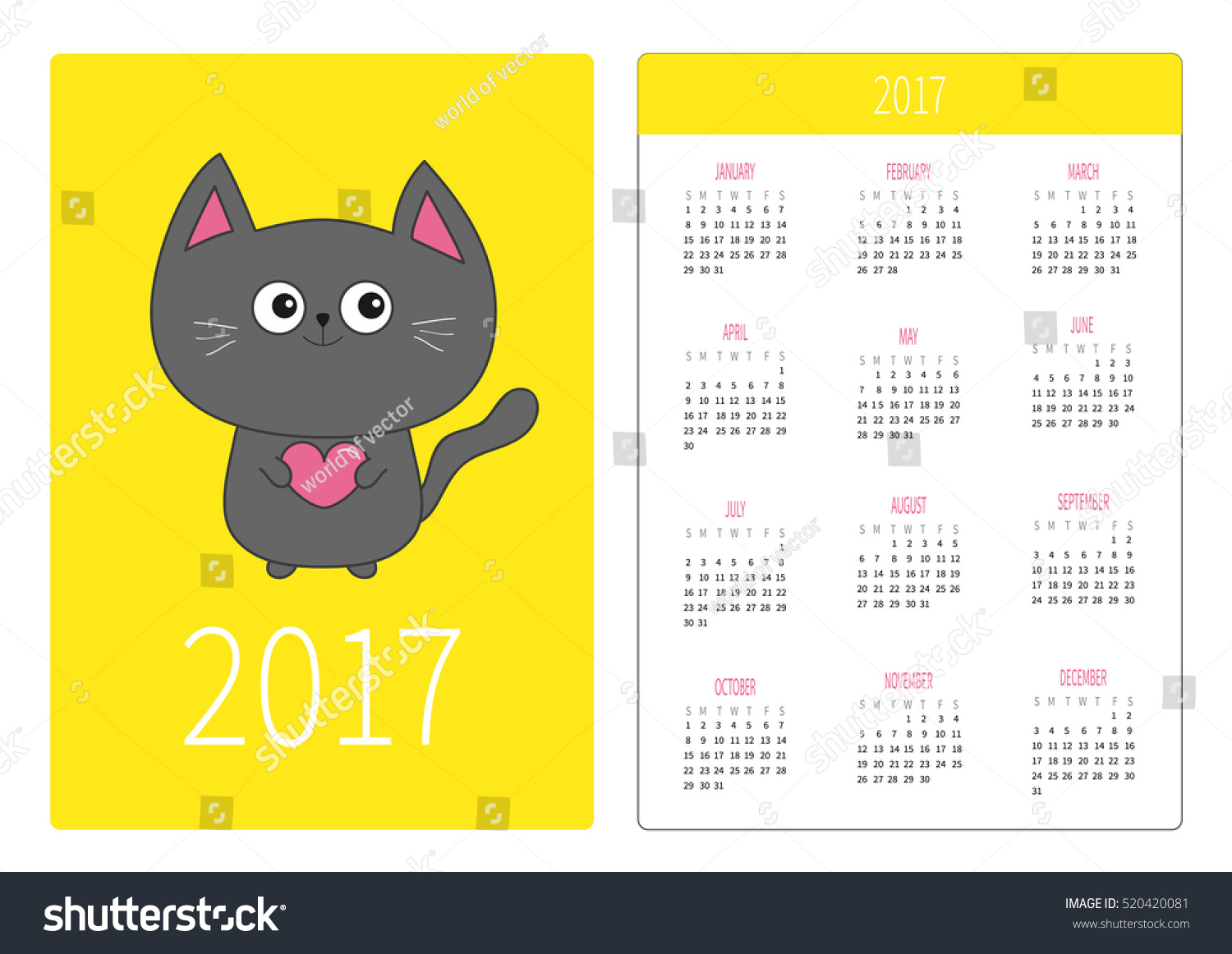 Pocket Calendar 17 Year Week Starts Stock Vector Royalty Free