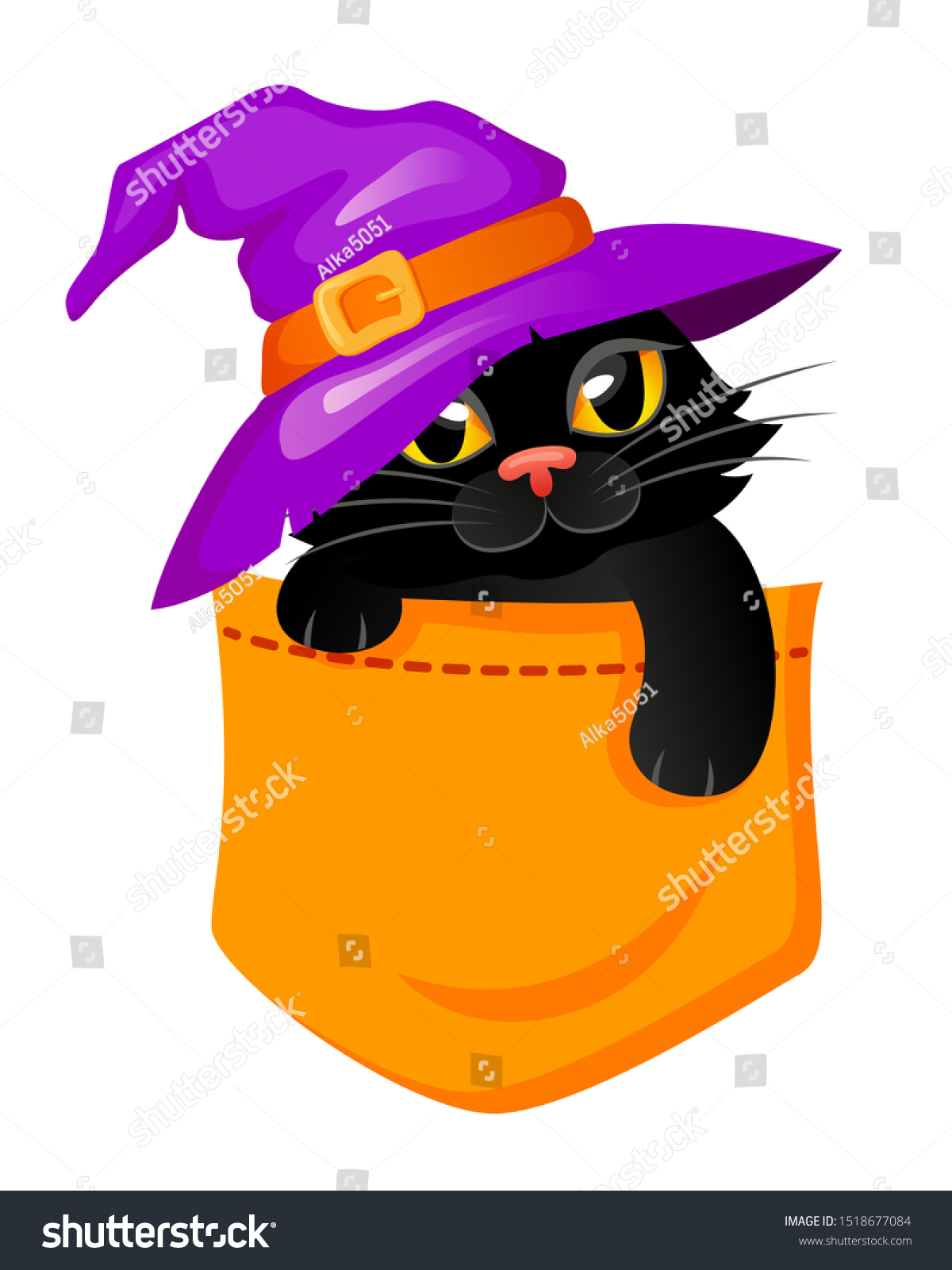 SVG of Pocket Cat in a witch hat. Halloween print with kitty for t-shirt svg