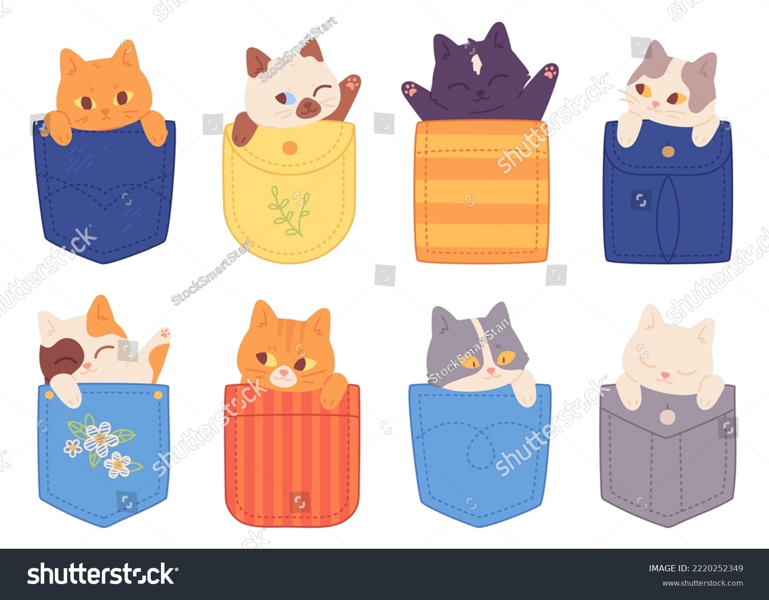 SVG of Pocket cats. Adorable kittens in big pockets, happy charming baby cat t-shirt print, cartoon kid fluffy pets characters cute little kitty head art draw garish vector illustration of kitty pocket svg