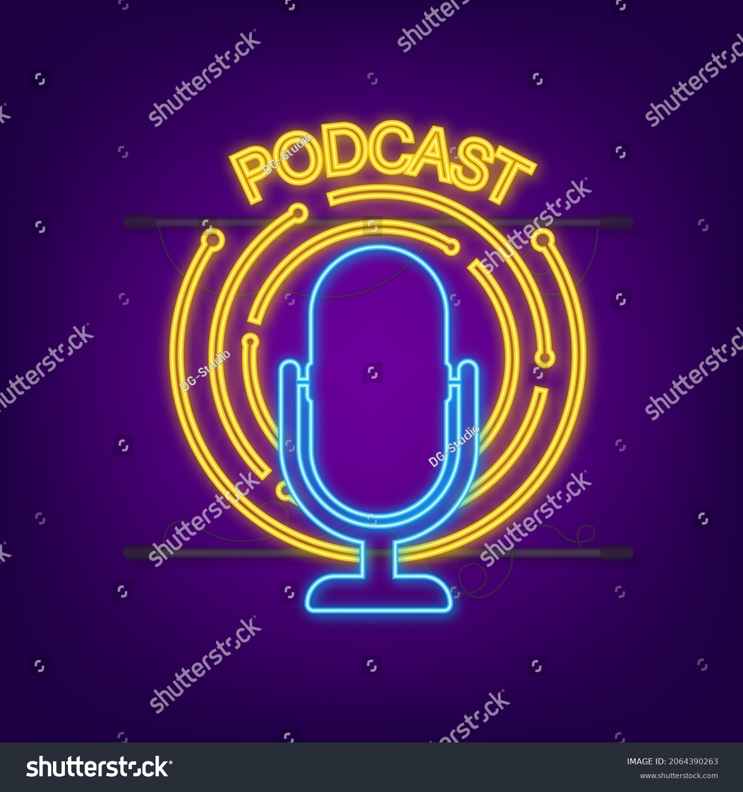 Podcast Neon Icon Badge Icon Stamp Stock Vector (Royalty Free ...