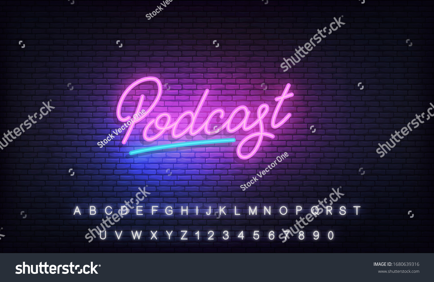 Podcast Neon Sign Glowing Podcast Lettering Stock Vector (Royalty Free ...