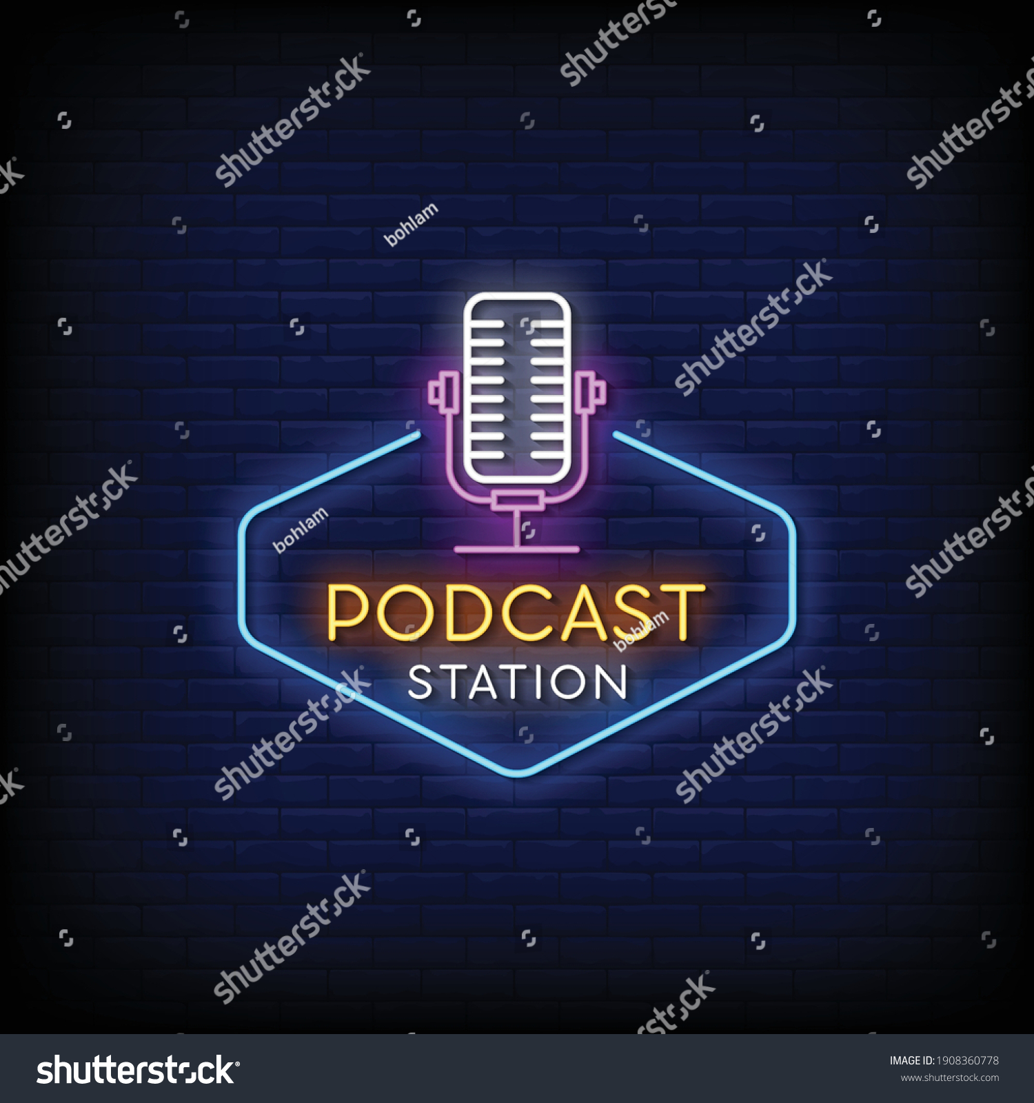 Podcast Station Logo Neon Signs Style Stock Vector (Royalty Free ...