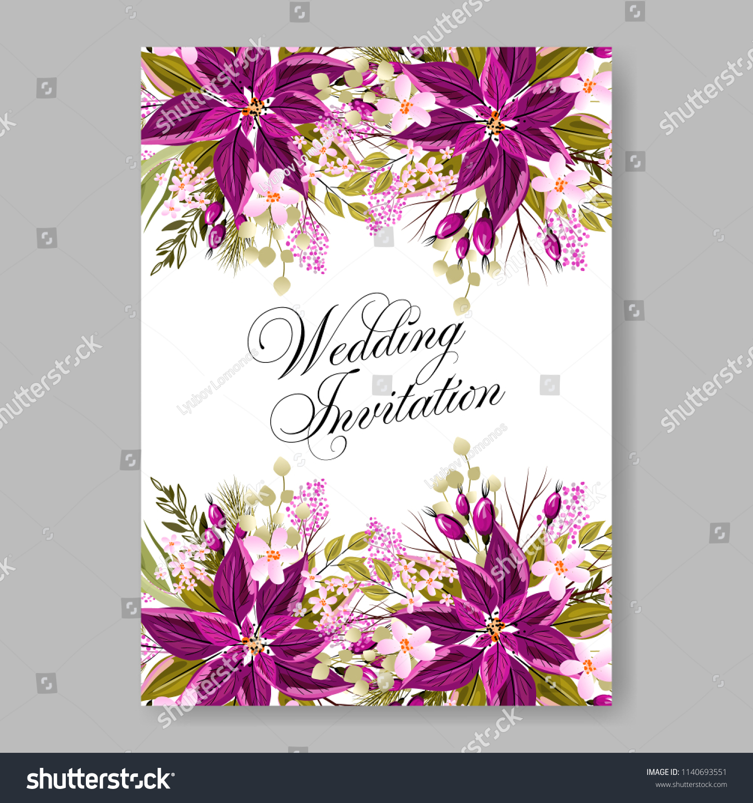 Poinsettia Peony Wedding Invitation Vector Printable Stock Vector