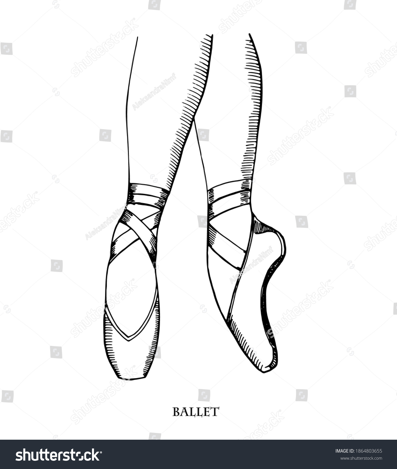 Pointe Shoes Sketch Hand Drawn Illustrationisolated Stock Vector ...