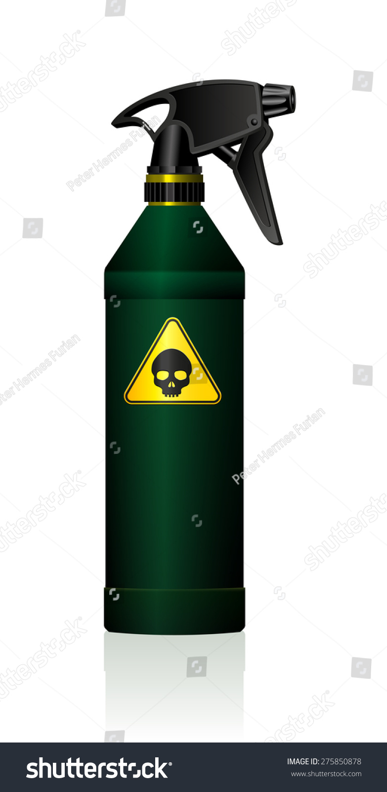 SVG of Poison spray bottle for plant toxins, insecticides, pesticides, biocides and etc - with a black skull on a yellow triangle as a hazard warning sign for toxicity. Isolated vector on white background. svg