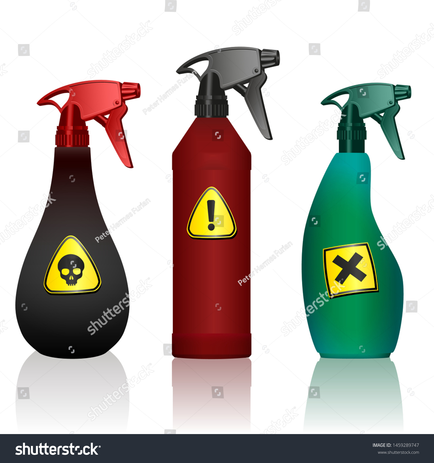 SVG of Poison spray bottles. Toxins, insecticides, pesticides, biocides with hazard warning signs. Caution poisonous. Isolated vector on white background.
 svg