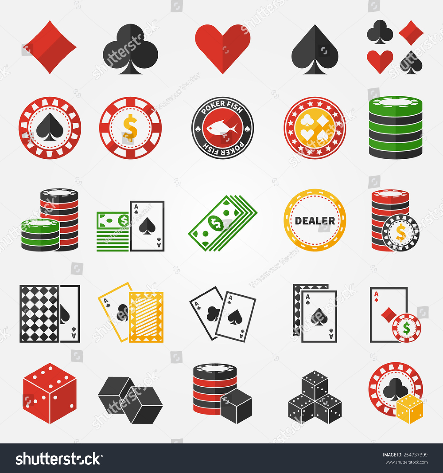 Poker Or Gambling Icons Set - Vector Casino Symbols In Flat Style ...