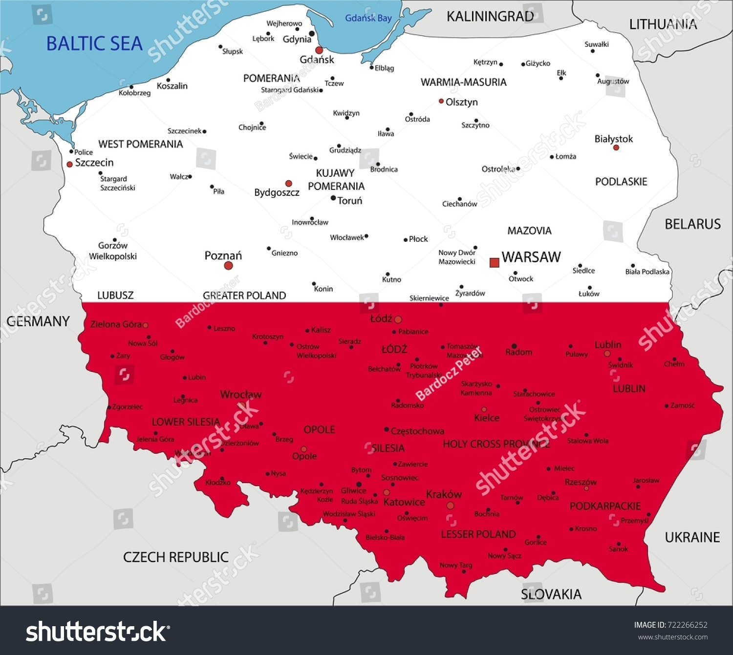 Poland Highly Detailed Political Map National Vector C S N Mi N Ph Stock Vector Poland Highly Detailed Political Map With National Flag Isolated On White Background 722266252